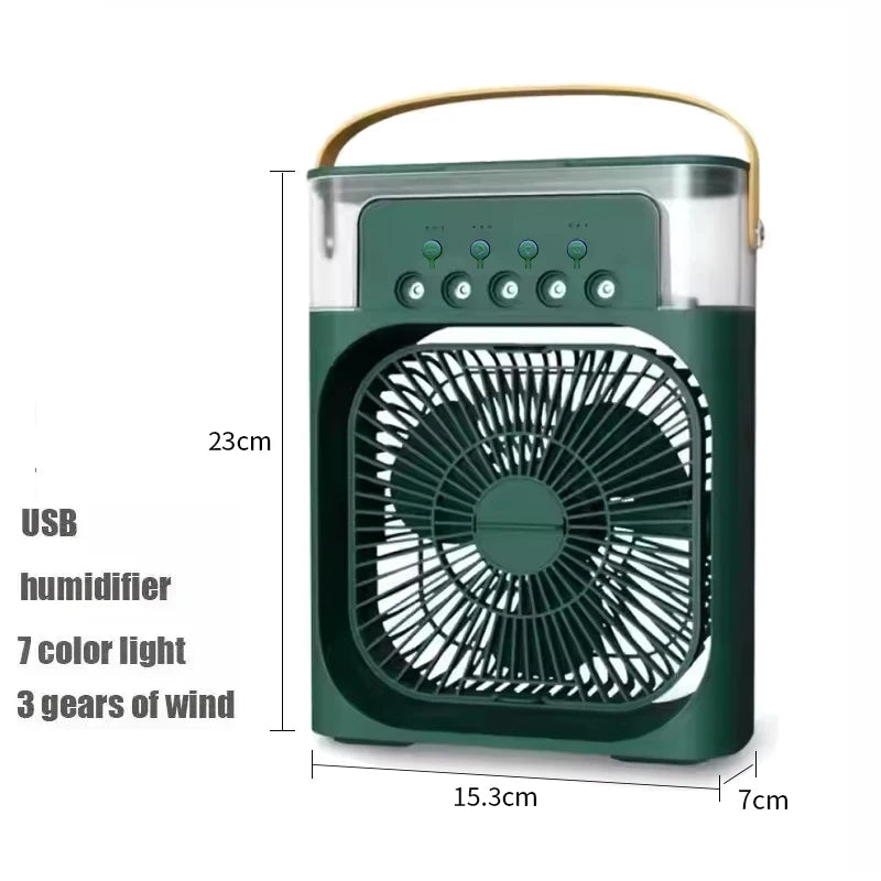 Nuovo raffrescatore d’aria 3 in 1: ventilatore domestico compatto con luce notturna LED integrata, funzione umidificatore portatile e regolazione del flusso d’aria, ideale per casa e ufficio.
