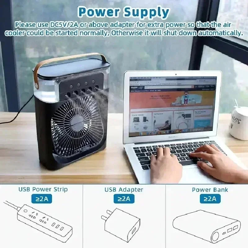 Sei stanco del caldo distruggente dell’estate? Nuovo raffrescatore d’aria 3 in 1: ventilatore domestico compatto con luce notturna LED integrata, funzione umidificatore portatile e regolazione del flusso d’aria, ideale per casa e ufficio.