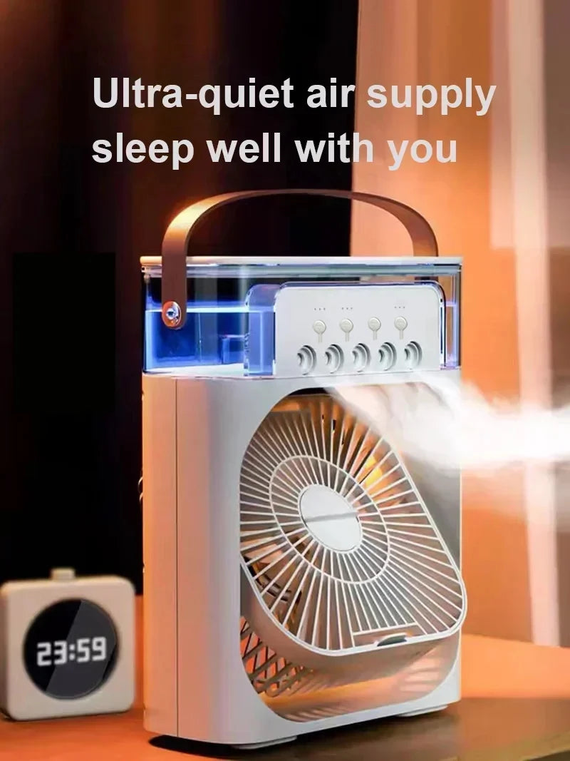 Sei stanco del caldo distruggente dell’estate? Nuovo raffrescatore d’aria 3 in 1: ventilatore domestico compatto con luce notturna LED integrata, funzione umidificatore portatile e regolazione del flusso d’aria, ideale per casa e ufficio.