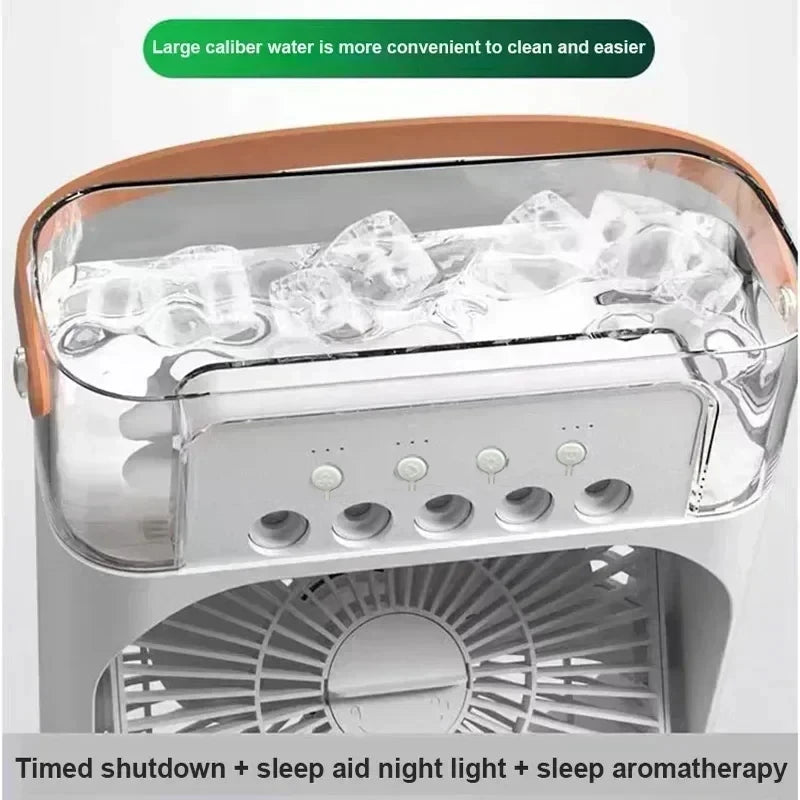 Sei stanco del caldo distruggente dell’estate? Nuovo raffrescatore d’aria 3 in 1: ventilatore domestico compatto con luce notturna LED integrata, funzione umidificatore portatile e regolazione del flusso d’aria, ideale per casa e ufficio.