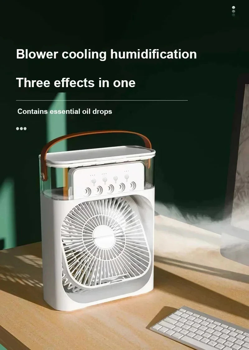 Sei stanco del caldo distruggente dell’estate? Nuovo raffrescatore d’aria 3 in 1: ventilatore domestico compatto con luce notturna LED integrata, funzione umidificatore portatile e regolazione del flusso d’aria, ideale per casa e ufficio.