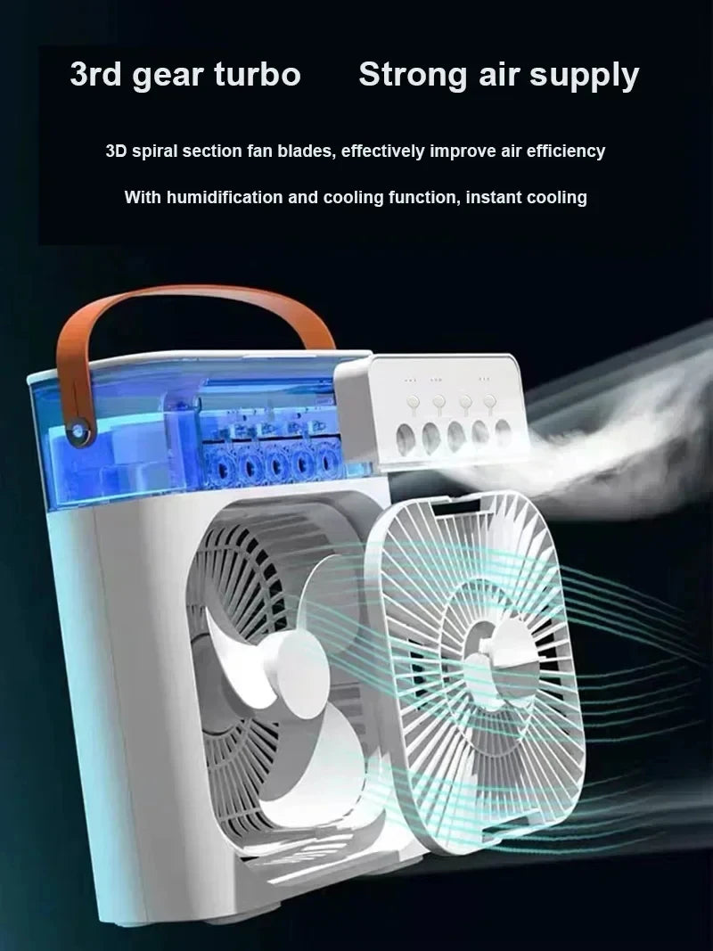 Sei stanco del caldo distruggente dell’estate? Nuovo raffrescatore d’aria 3 in 1: ventilatore domestico compatto con luce notturna LED integrata, funzione umidificatore portatile e regolazione del flusso d’aria, ideale per casa e ufficio.