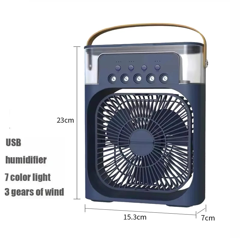Nuovo raffrescatore d’aria 3 in 1: ventilatore domestico compatto con luce notturna LED integrata, funzione umidificatore portatile e regolazione del flusso d’aria, ideale per casa e ufficio.